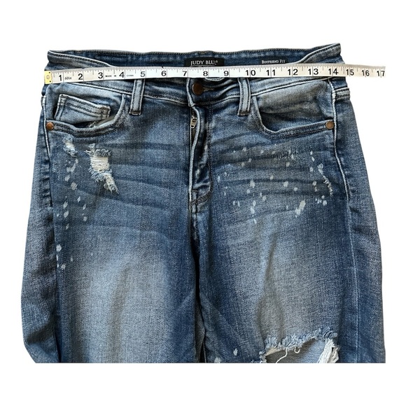 JUDY BLUE BOYFRIEND FIT DISTRESSED RIPPED STRAIGHT LEG BLUE DENIM SIZE 28 - Picture 5 of 6